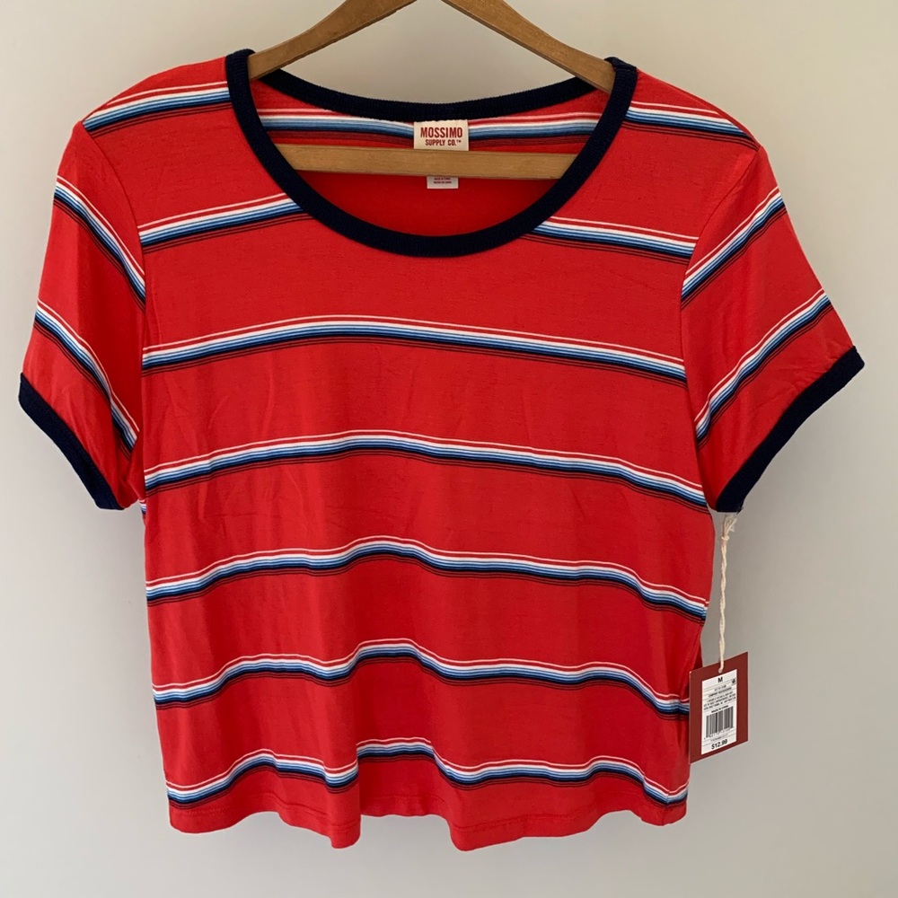 NWT Striped Ringer Tee, Size M, long crop length
